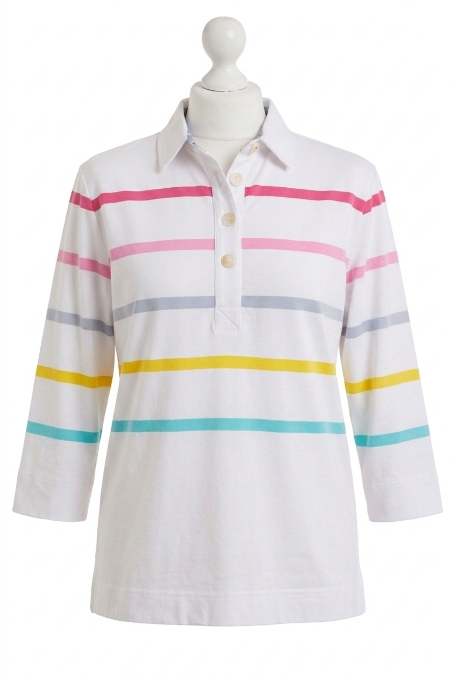 NEW TRIBAL stripe polo shirt in raspberry